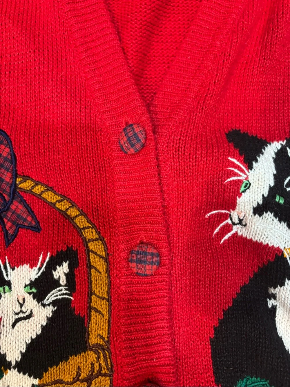 Grandma Core Adorable Red Cat Pattern Pet Lovers Knit Vest 1X